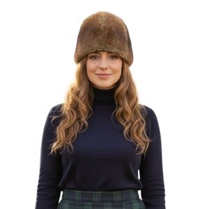 Canadian real Muskrat Fur Hat with Ear Flaps Russian style-immaculate condition